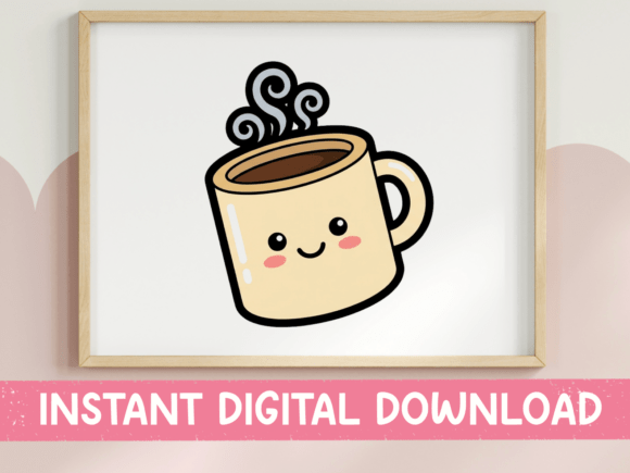 Kawaii Happy Coffee Mug Sticker: A Playful Graphic for T-Shirt Designs & Blog Content