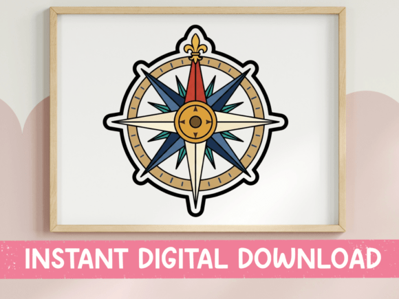 Vintage Compass Rose Navigation Design for T-Shirt Graphics & Crafting